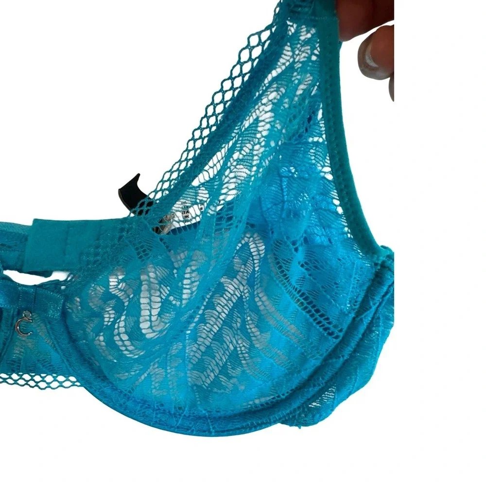 Chantelle Turquoise Blue Lace Unlined Underwire Bra 32D NWT 2141/JX - Picture 5 of 7